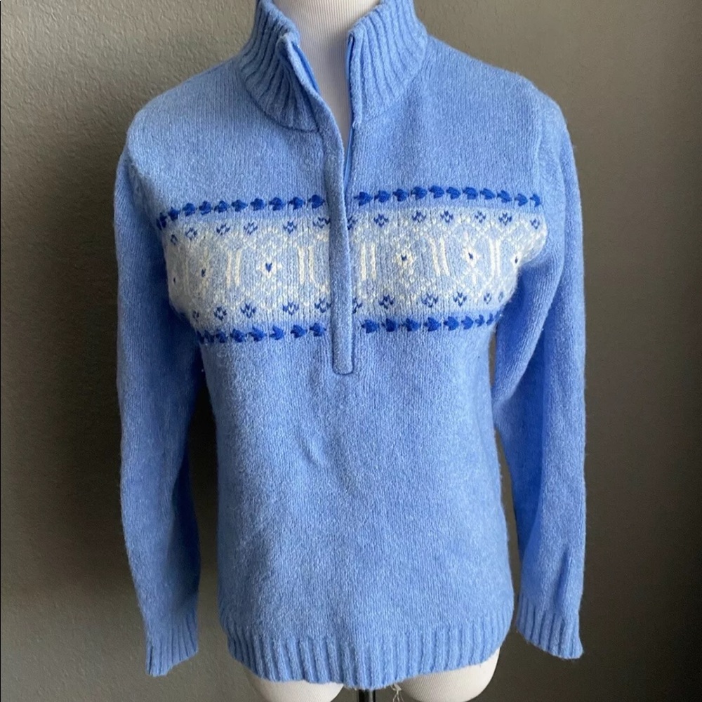 Columbia fair isle half zip sweater snowflake nubby fleece